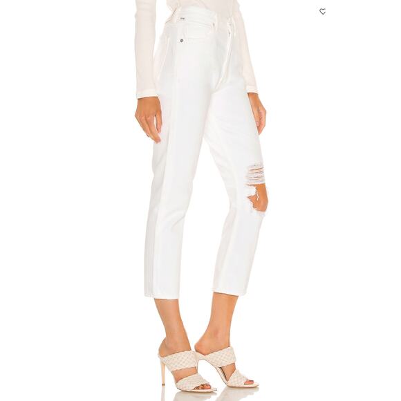 Citizens of Humanity White Straight Jeans Size 32 Ankle Busted knee $218 NEW - Picture 2 of 7